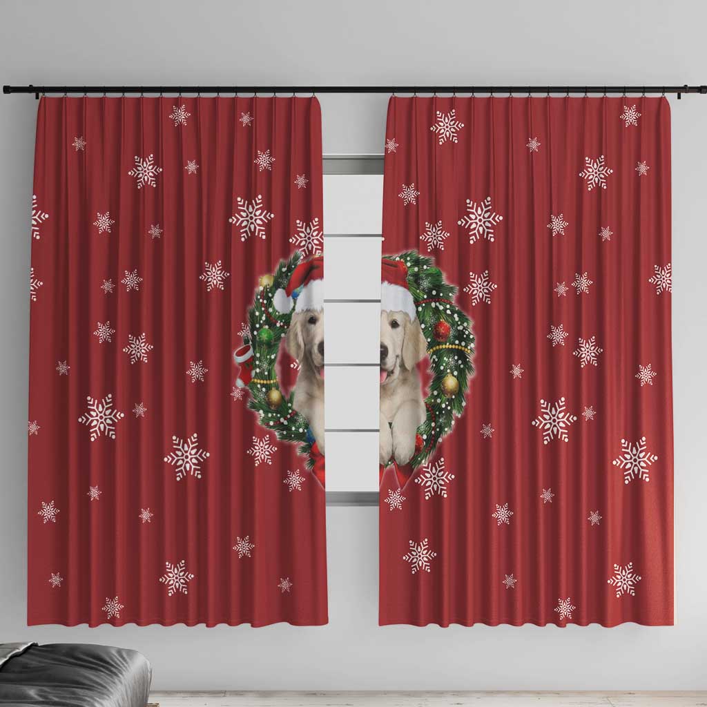 Golden Retriever Christmas Window Curtain with Santa Hat Wreath and Snowflake Design - Wonder Print Shop