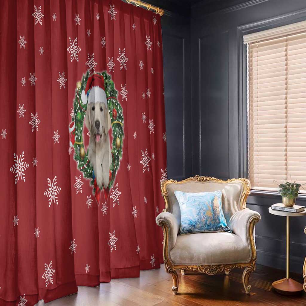 Golden Retriever Christmas Window Curtain with Santa Hat Wreath and Snowflake Design - Wonder Print Shop