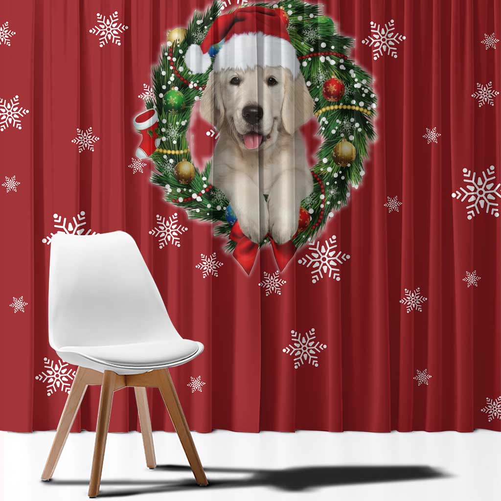 Golden Retriever Christmas Window Curtain with Santa Hat Wreath and Snowflake Design - Wonder Print Shop