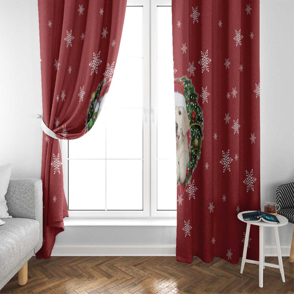 Golden Retriever Christmas Window Curtain with Santa Hat Wreath and Snowflake Design - Wonder Print Shop