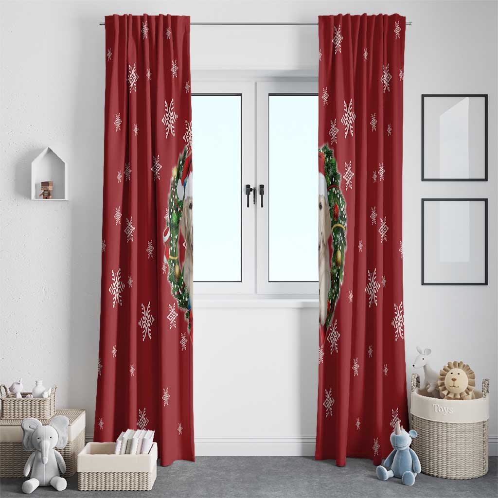 Golden Retriever Christmas Window Curtain with Santa Hat Wreath and Snowflake Design - Wonder Print Shop