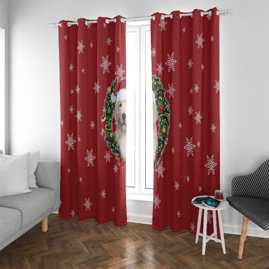 Golden Retriever Christmas Window Curtain with Santa Hat Wreath and Snowflake Design - Wonder Print Shop