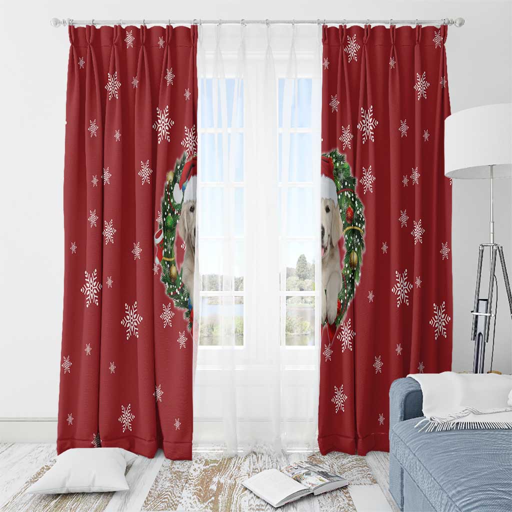 Golden Retriever Christmas Window Curtain with Santa Hat Wreath and Snowflake Design - Wonder Print Shop