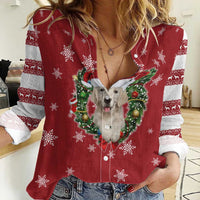 Golden Retriever Christmas Women Casual Shirt with Santa Hat Wreath and Snowflake Design - Wonder Print Shop
