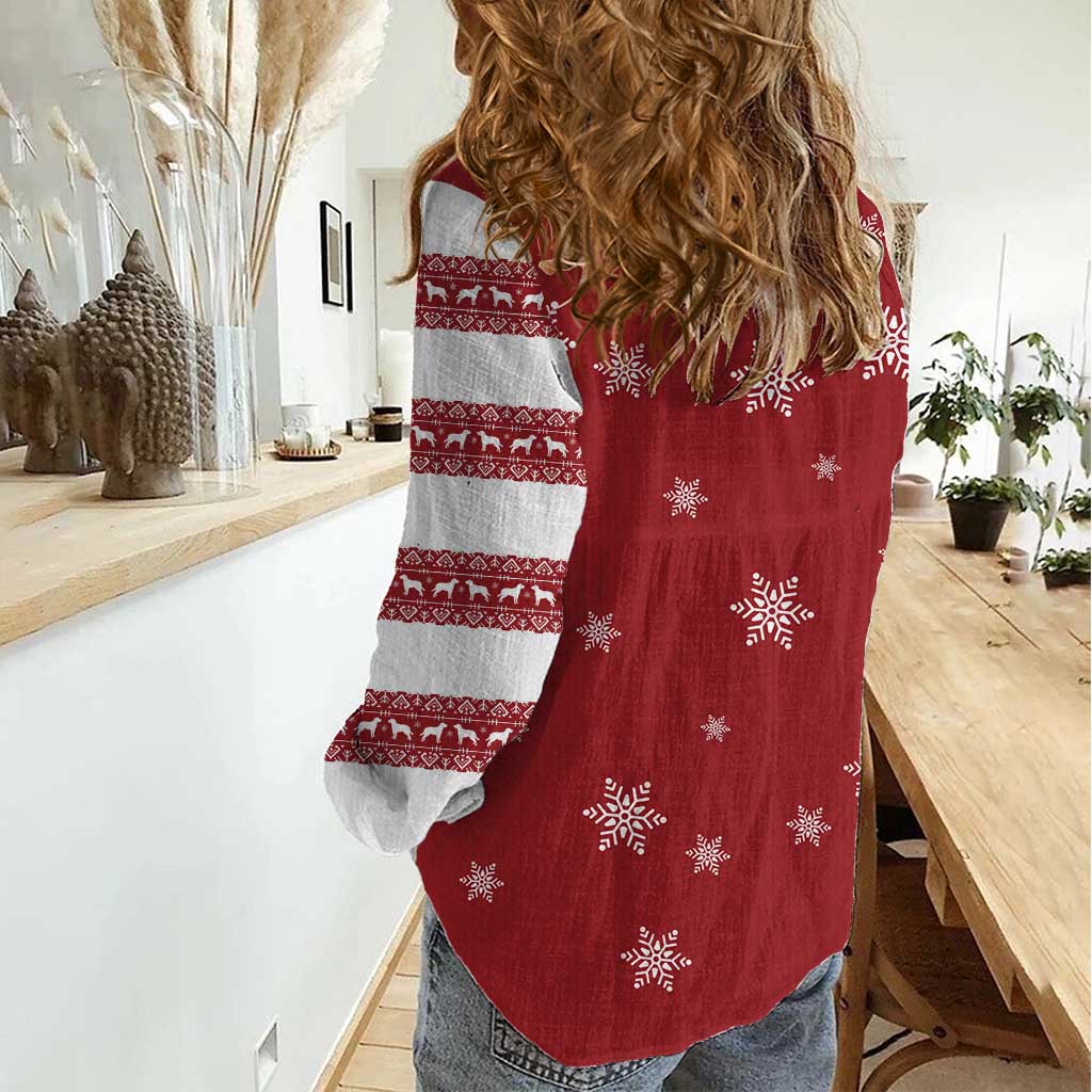 Golden Retriever Christmas Women Casual Shirt with Santa Hat Wreath and Snowflake Design - Wonder Print Shop