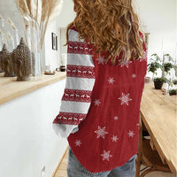 Golden Retriever Christmas Women Casual Shirt with Santa Hat Wreath and Snowflake Design - Wonder Print Shop