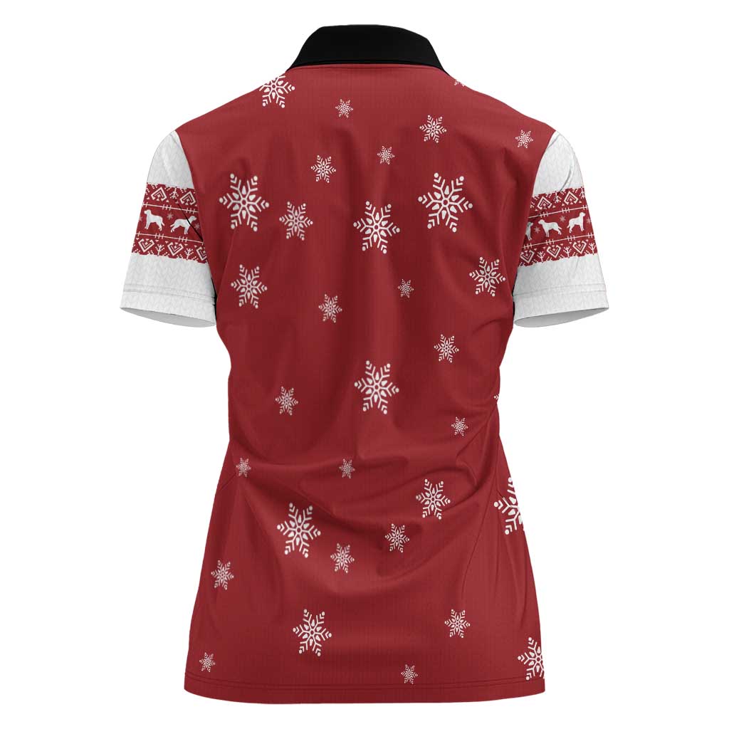 Golden Retriever Christmas Women Polo Shirt with Santa Hat Wreath and Snowflake Design - Wonder Print Shop