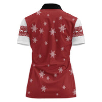 Golden Retriever Christmas Women Polo Shirt with Santa Hat Wreath and Snowflake Design - Wonder Print Shop