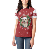 Golden Retriever Christmas Women Polo Shirt with Santa Hat Wreath and Snowflake Design - Wonder Print Shop