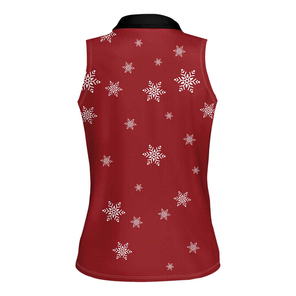 Golden Retriever Christmas Women Sleeveless Polo Shirt with Santa Hat Wreath and Snowflake Design - Wonder Print Shop