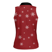 Golden Retriever Christmas Women Sleeveless Polo Shirt with Santa Hat Wreath and Snowflake Design - Wonder Print Shop