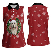 Golden Retriever Christmas Women Sleeveless Polo Shirt with Santa Hat Wreath and Snowflake Design - Wonder Print Shop