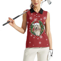 Golden Retriever Christmas Women Sleeveless Polo Shirt with Santa Hat Wreath and Snowflake Design - Wonder Print Shop