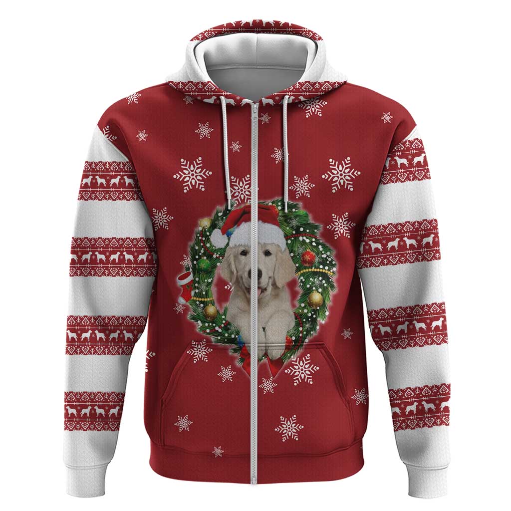 Golden Retriever Christmas Zip Hoodie with Santa Hat Wreath and Snowflake Design - Wonder Print Shop