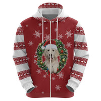 Golden Retriever Christmas Zip Hoodie with Santa Hat Wreath and Snowflake Design - Wonder Print Shop