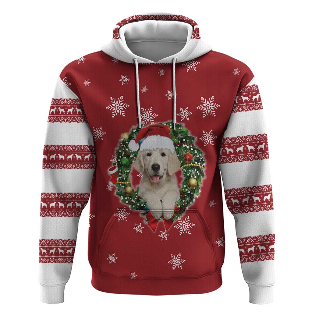 Golden Retriever Christmas Zip Hoodie with Santa Hat Wreath and Snowflake Design - Wonder Print Shop