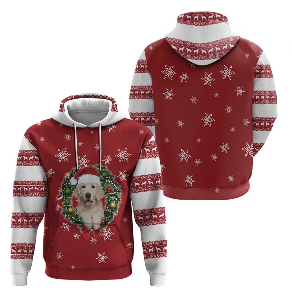 Golden Retriever Christmas Zip Hoodie with Santa Hat Wreath and Snowflake Design - Wonder Print Shop