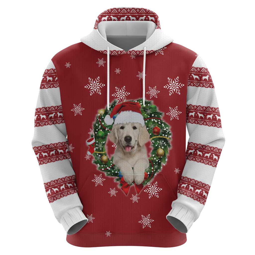 Golden Retriever Christmas Zip Hoodie with Santa Hat Wreath and Snowflake Design - Wonder Print Shop