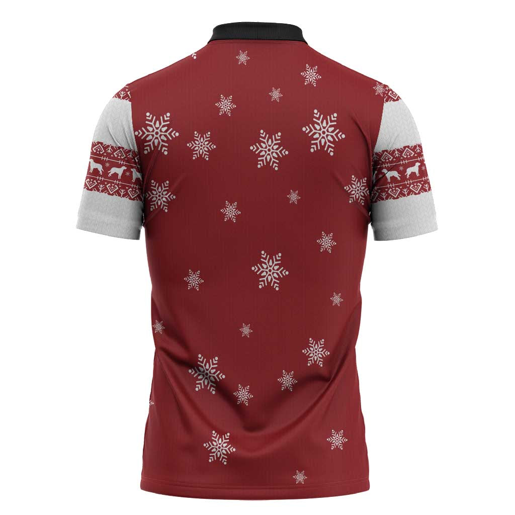 Golden Retriever Christmas Zipper Polo Shirt with Santa Hat Wreath and Snowflake Design - Wonder Print Shop