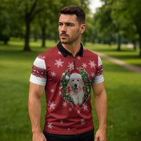 Golden Retriever Christmas Zipper Polo Shirt with Santa Hat Wreath and Snowflake Design - Wonder Print Shop