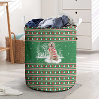 Golden Retriever Christmas Laundry Basket with Red Scarf Snowflakes and Tree Pattern - Wonder Print Shop