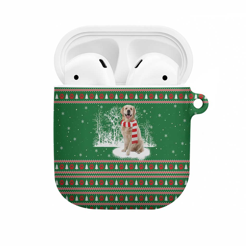 Golden Retriever Christmas AirPods Case with Red Scarf Snowflakes and Tree Pattern - Wonder Print Shop