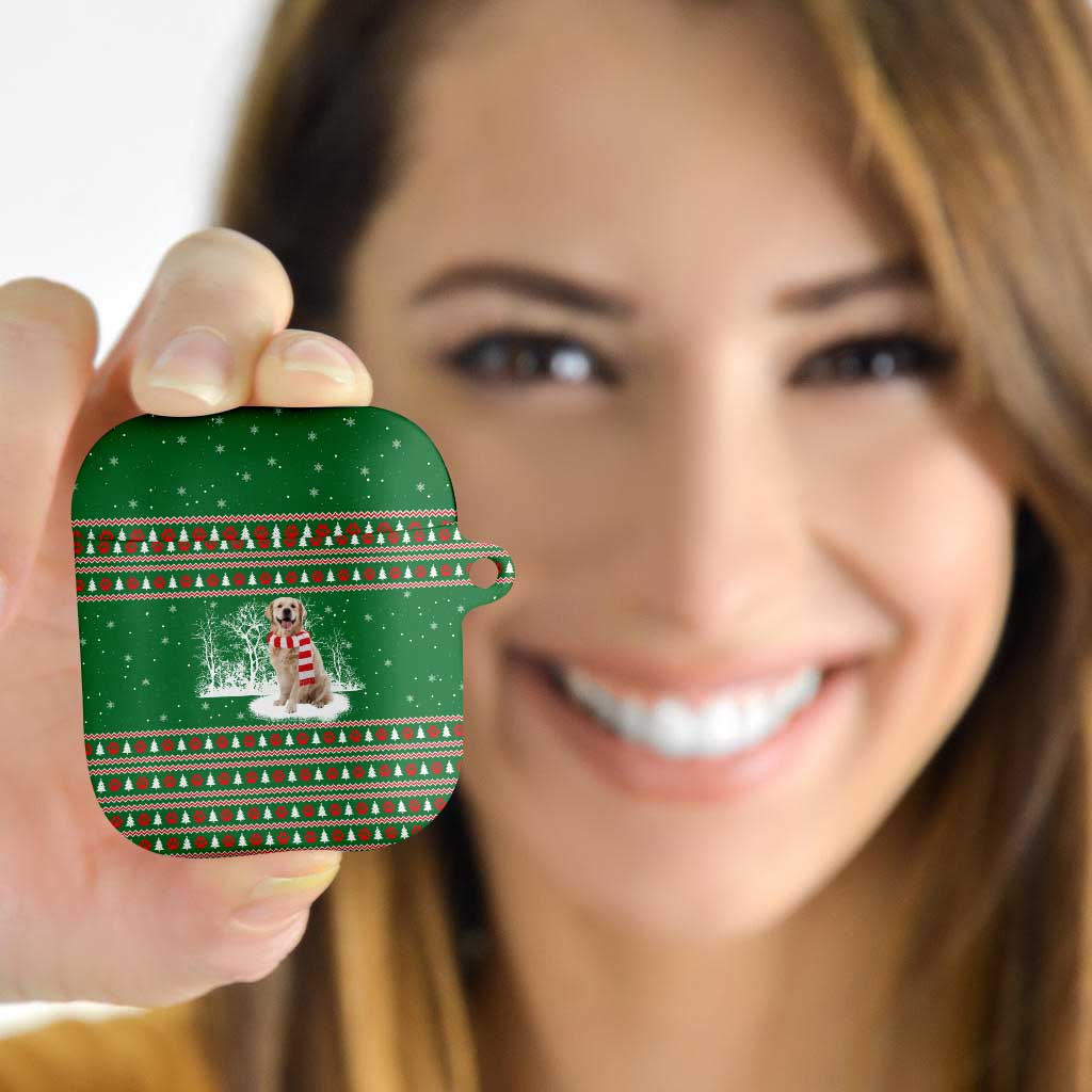 Golden Retriever Christmas AirPods Case with Red Scarf Snowflakes and Tree Pattern - Wonder Print Shop