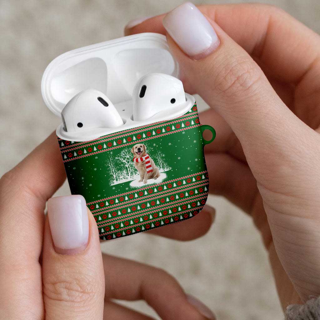 Golden Retriever Christmas AirPods Case with Red Scarf Snowflakes and Tree Pattern - Wonder Print Shop
