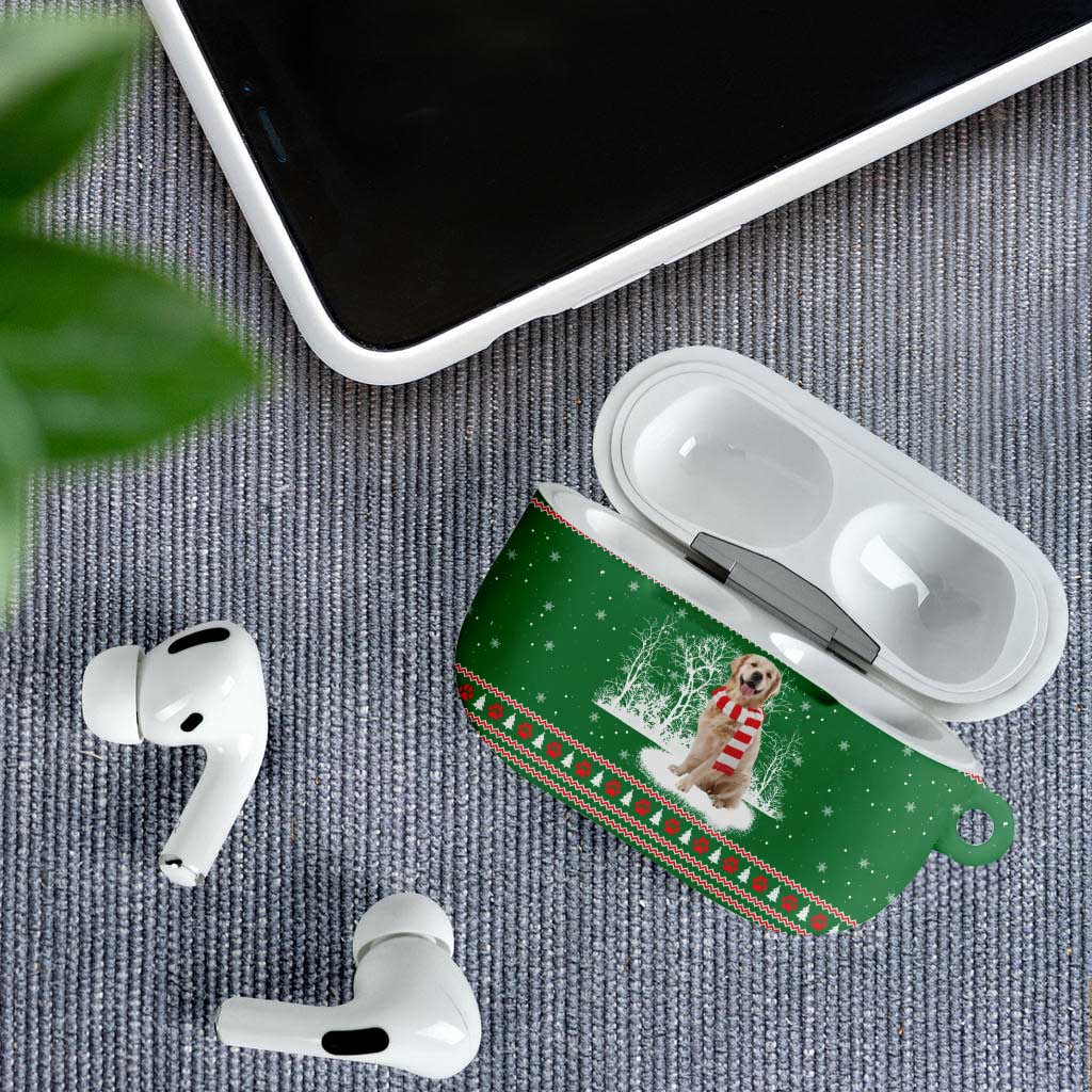 Golden Retriever Christmas AirPods Case with Red Scarf Snowflakes and Tree Pattern - Wonder Print Shop