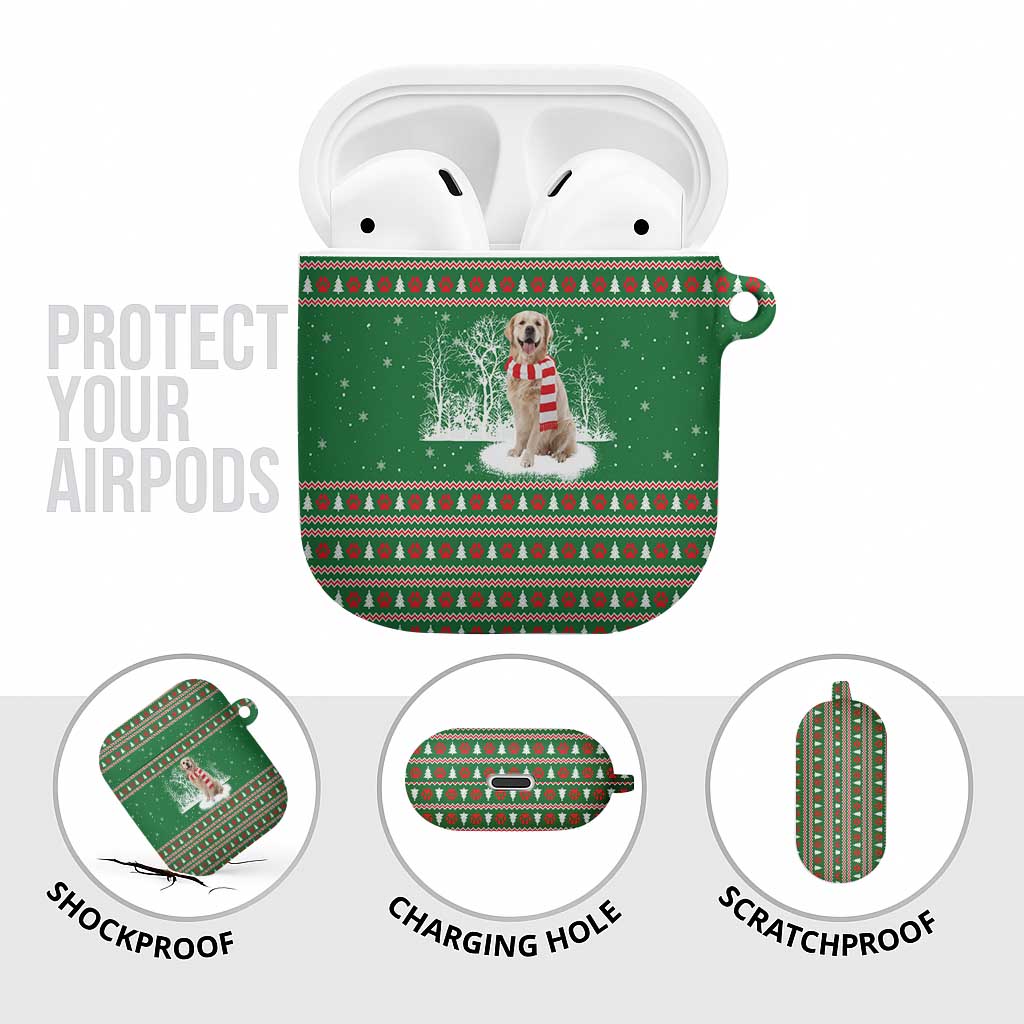Golden Retriever Christmas AirPods Case with Red Scarf Snowflakes and Tree Pattern - Wonder Print Shop