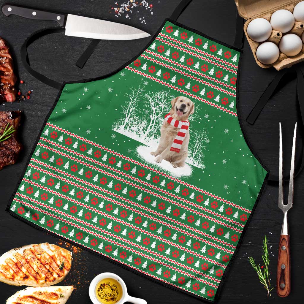 Golden Retriever Christmas Apron with Red Scarf Snowflakes and Tree Pattern - Wonder Print Shop