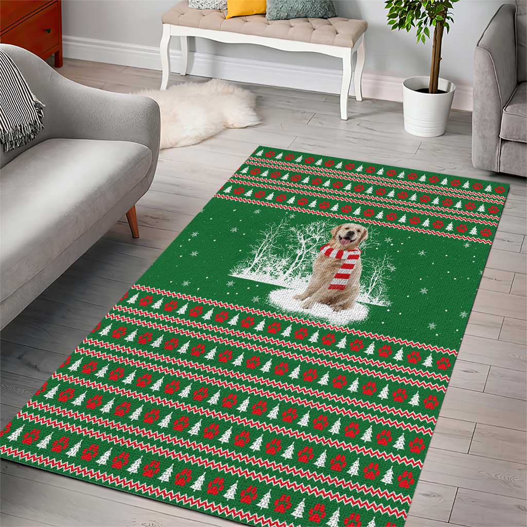 Golden Retriever Christmas Area Rug with Red Scarf Snowflakes and Tree Pattern - Wonder Print Shop