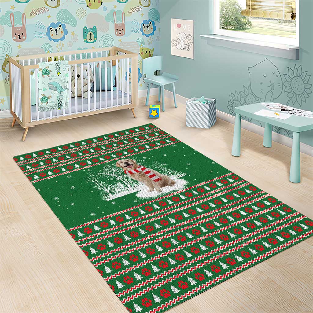 Golden Retriever Christmas Area Rug with Red Scarf Snowflakes and Tree Pattern - Wonder Print Shop