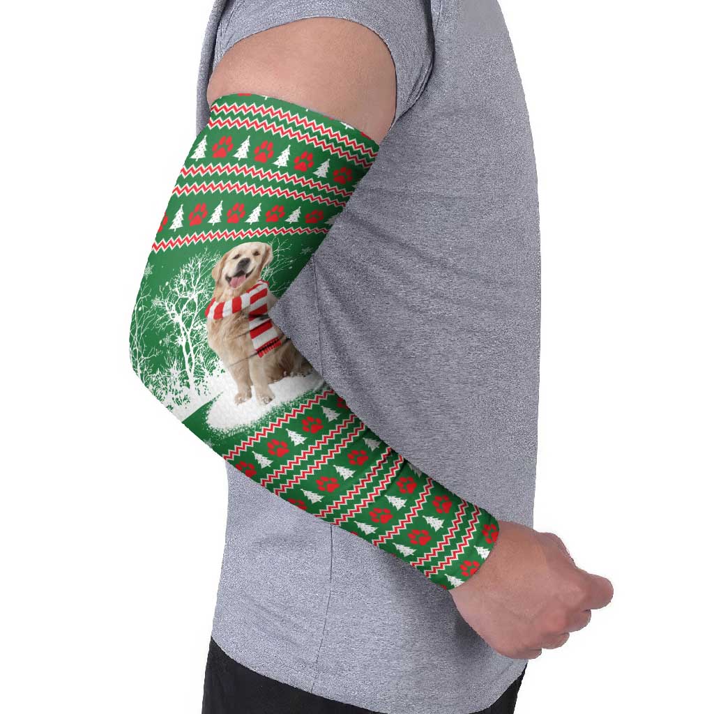 Golden Retriever Christmas Arm Sleeves with Red Scarf Snowflakes and Tree Pattern - Wonder Print Shop