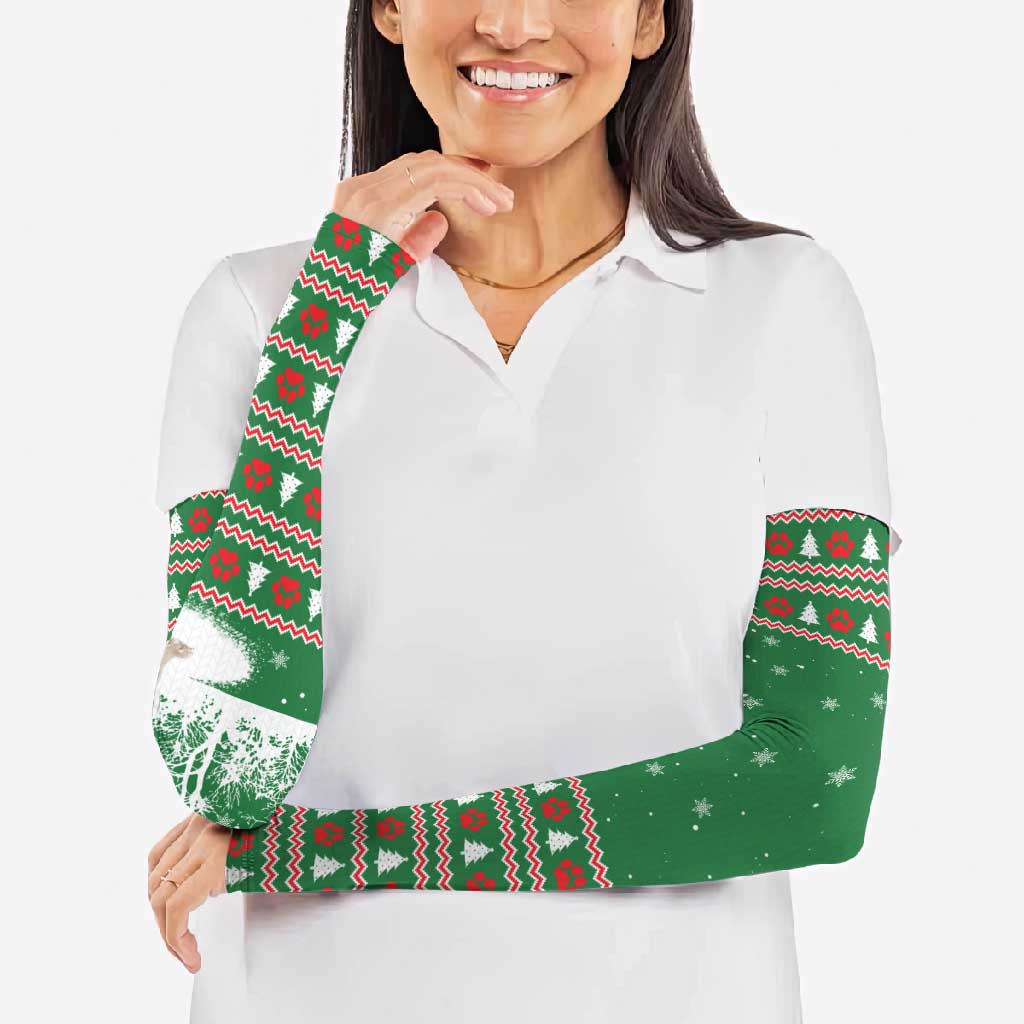 Golden Retriever Christmas Arm Sleeves with Red Scarf Snowflakes and Tree Pattern - Wonder Print Shop
