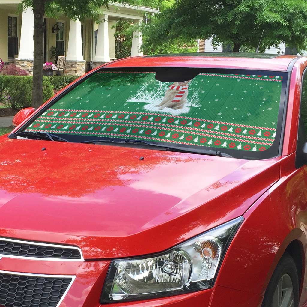 Golden Retriever Christmas Auto Sun Shade with Red Scarf Snowflakes and Tree Pattern - Wonder Print Shop