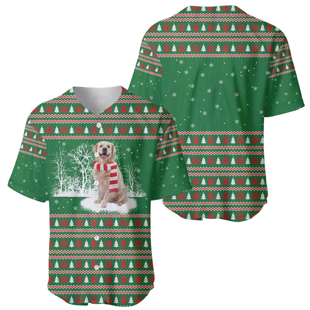 Golden Retriever Christmas Baseball Jersey with Red Scarf Snowflakes and Tree Pattern - Wonder Print Shop