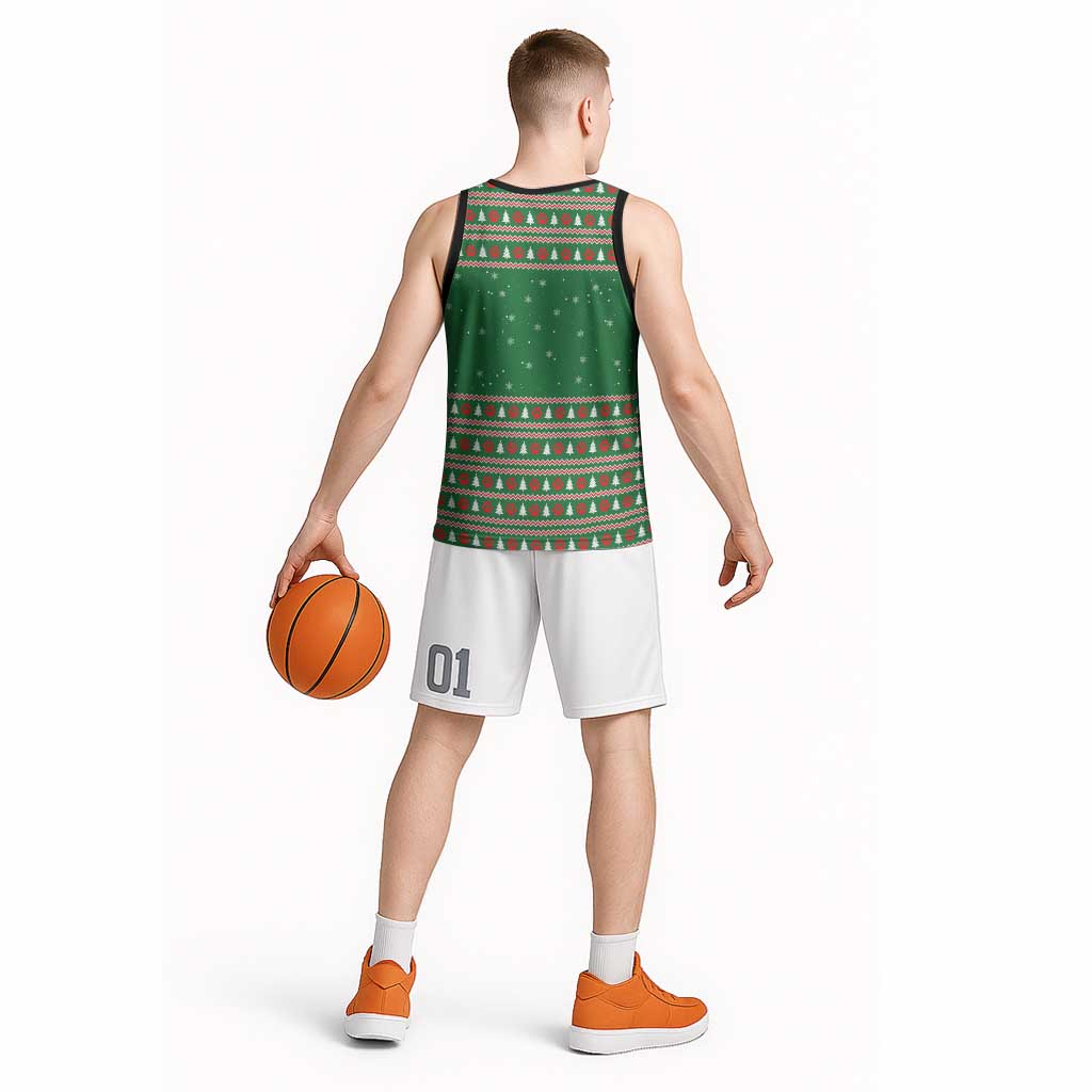 Golden Retriever Christmas Basketball Jersey with Red Scarf Snowflakes and Tree Pattern - Wonder Print Shop