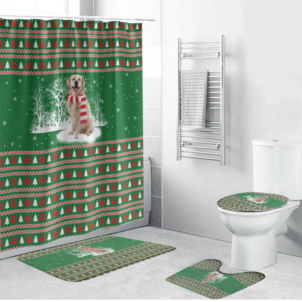 Golden Retriever Christmas Bathroom Set with Red Scarf Snowflakes and Tree Pattern - Wonder Print Shop