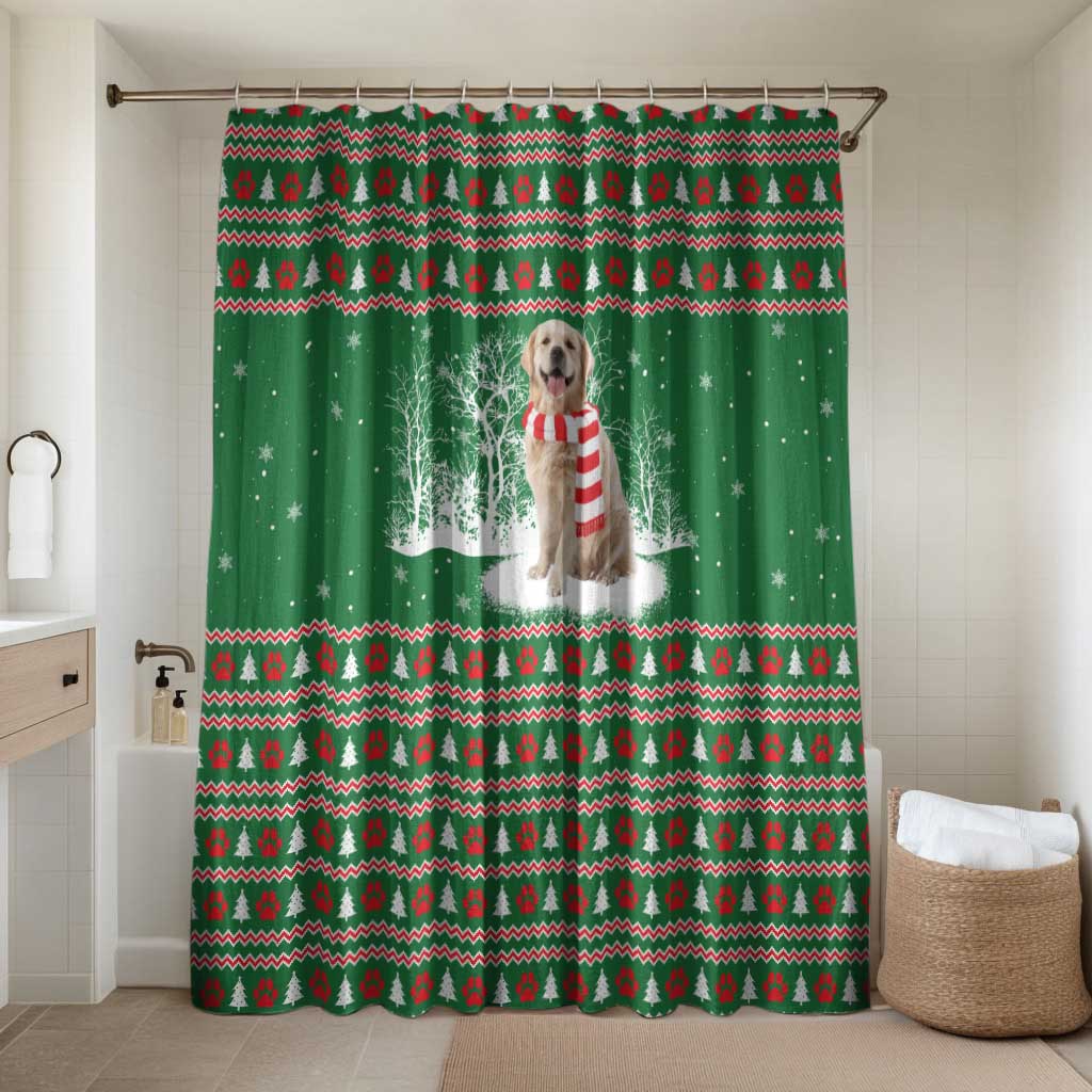 Golden Retriever Christmas Bathroom Set with Red Scarf Snowflakes and Tree Pattern - Wonder Print Shop