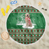 Golden Retriever Christmas Beach Blanket with Red Scarf Snowflakes and Tree Pattern - Wonder Print Shop