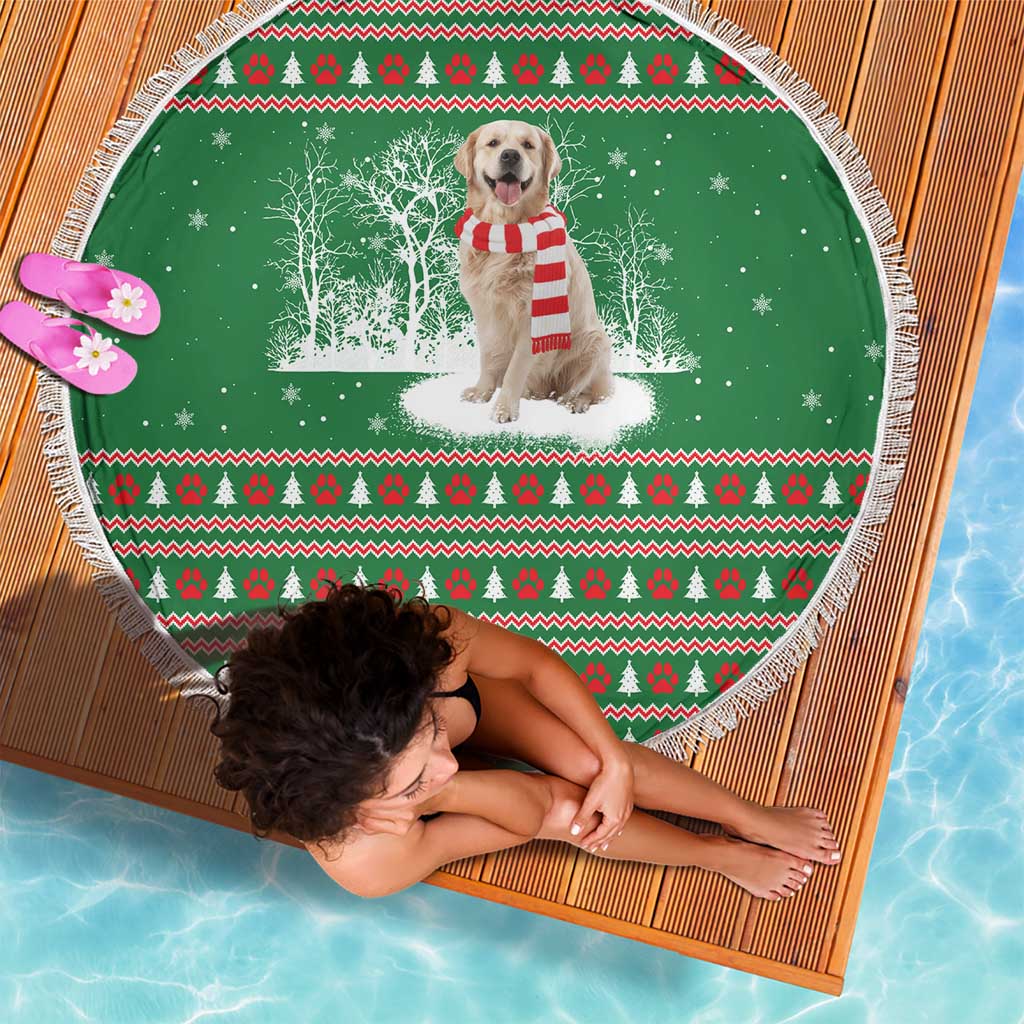 Golden Retriever Christmas Beach Blanket with Red Scarf Snowflakes and Tree Pattern - Wonder Print Shop