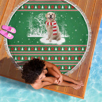 Golden Retriever Christmas Beach Blanket with Red Scarf Snowflakes and Tree Pattern - Wonder Print Shop