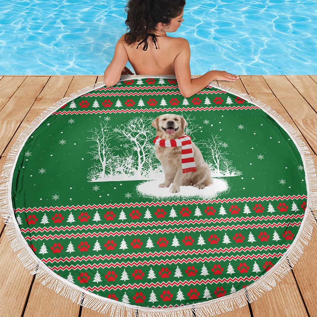 Golden Retriever Christmas Beach Blanket with Red Scarf Snowflakes and Tree Pattern - Wonder Print Shop