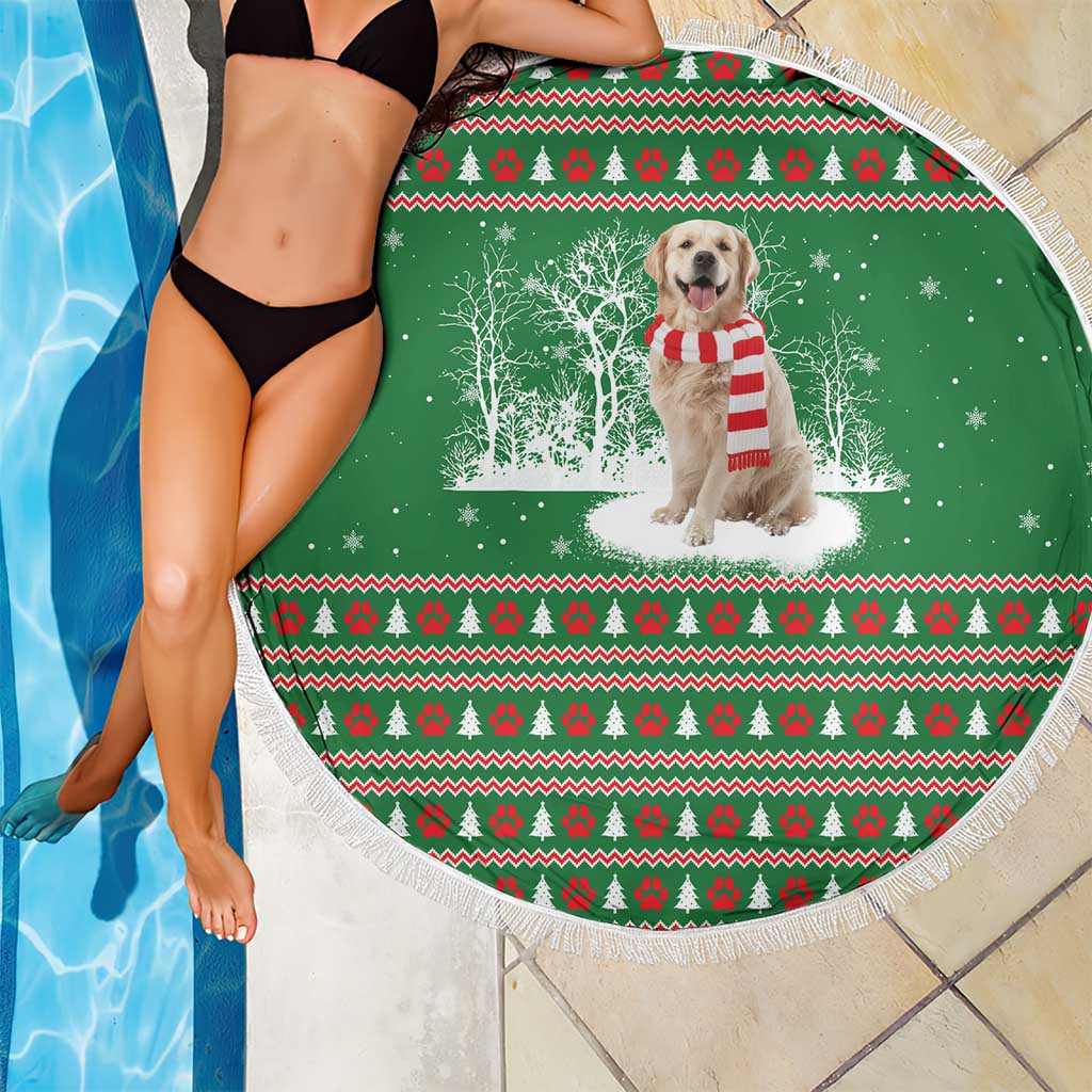 Golden Retriever Christmas Beach Blanket with Red Scarf Snowflakes and Tree Pattern - Wonder Print Shop
