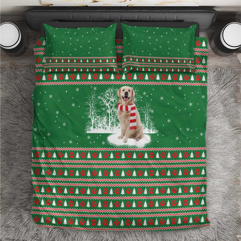 Golden Retriever Christmas Bedding Set with Red Scarf Snowflakes and Tree Pattern - Wonder Print Shop