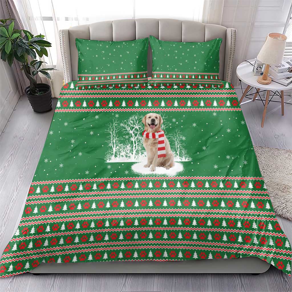 Golden Retriever Christmas Bedding Set with Red Scarf Snowflakes and Tree Pattern - Wonder Print Shop