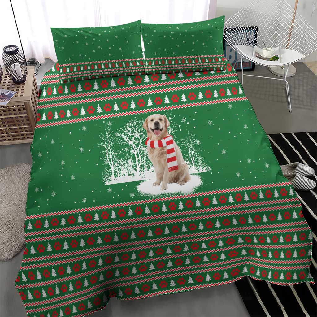Golden Retriever Christmas Bedding Set with Red Scarf Snowflakes and Tree Pattern - Wonder Print Shop