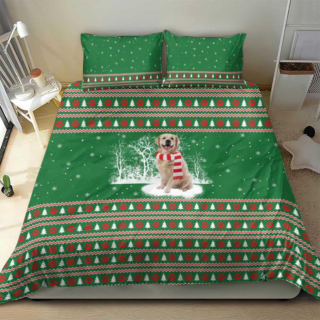 Golden Retriever Christmas Bedding Set with Red Scarf Snowflakes and Tree Pattern - Wonder Print Shop