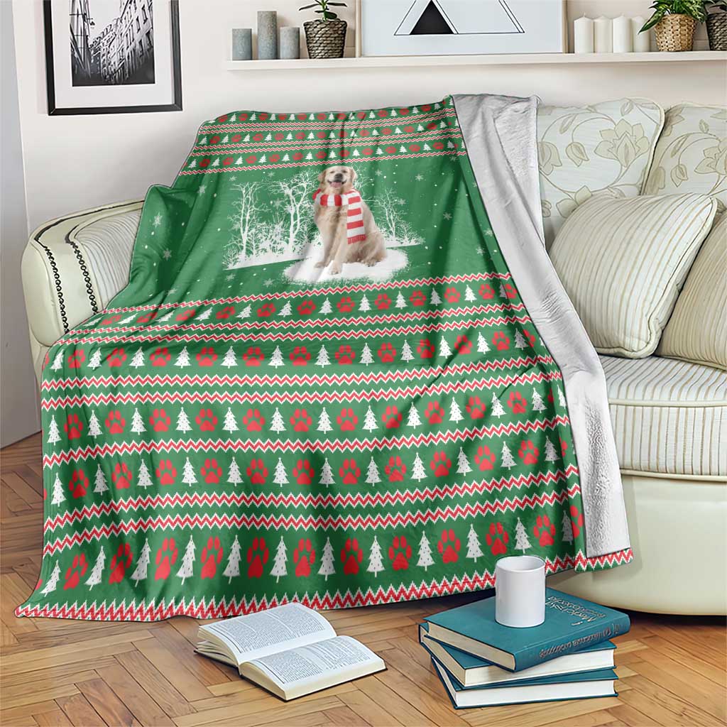 Golden Retriever Christmas Blanket with Red Scarf Snowflakes and Tree Pattern - Wonder Print Shop